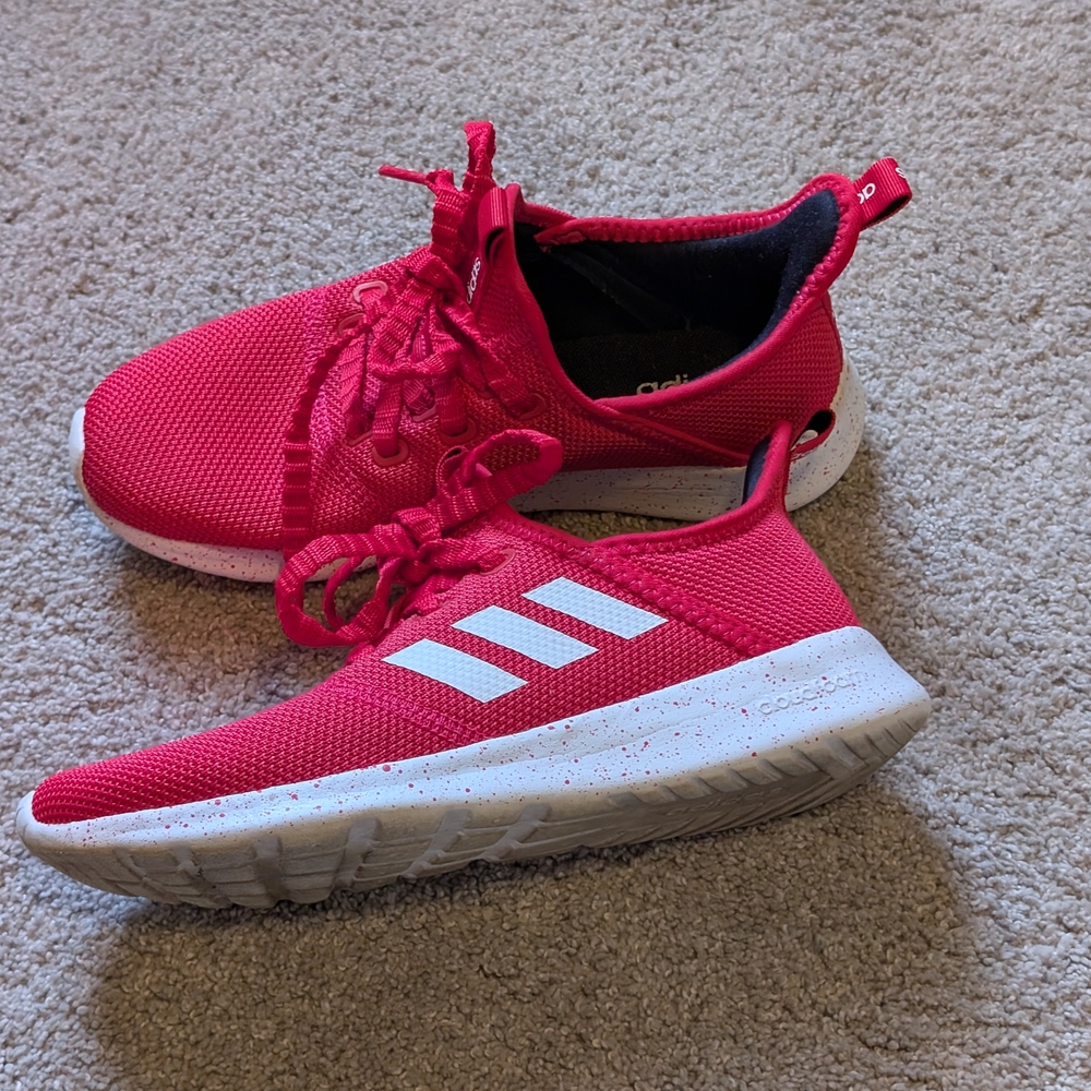 Adidas Pink/Red Sneakers with White Stripes